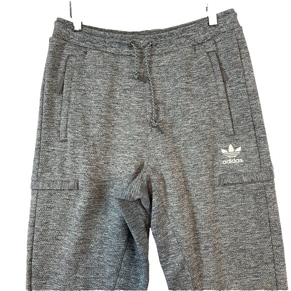 Adidas Gray Joggers Pants Mens Small Cargo Sweatpants Drawstring Three Stripe - Picture 2 of 7